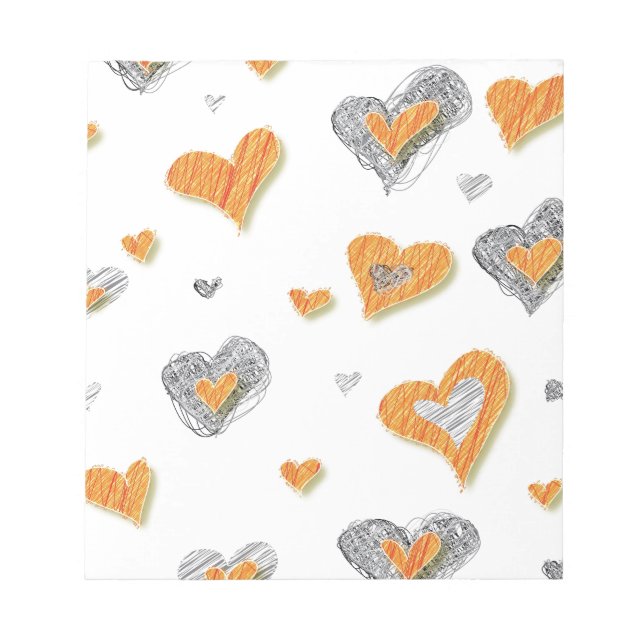 Trendy grey orange heart scribble pattern gifts notepad (Front)