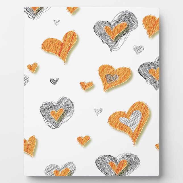 Trendy grey orange heart scribble pattern gifts plaque (Front)