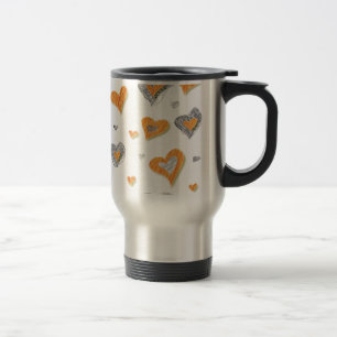 Trendy grey orange heart scribble pattern gifts travel mug
