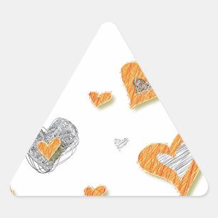 Trendy grey orange heart scribble pattern gifts triangle sticker