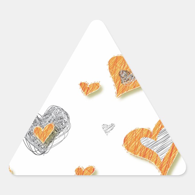 Trendy grey orange heart scribble pattern gifts triangle sticker (Front)