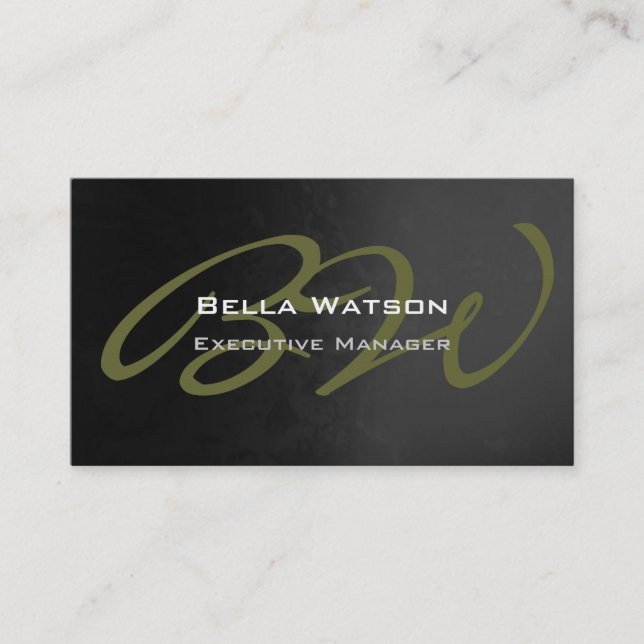 Trendy Grey Pattern Script Monogram Business Card (Front)