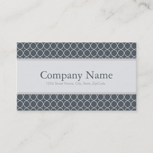 Trendy Grey Quatrefoil Pattern Business Cards (Front)