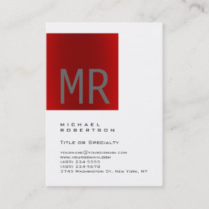 Trendy Grey Red Monogram White Business Card