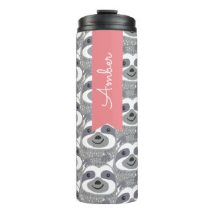 Trendy Grey Sloths Doodle Thermal Tumbler