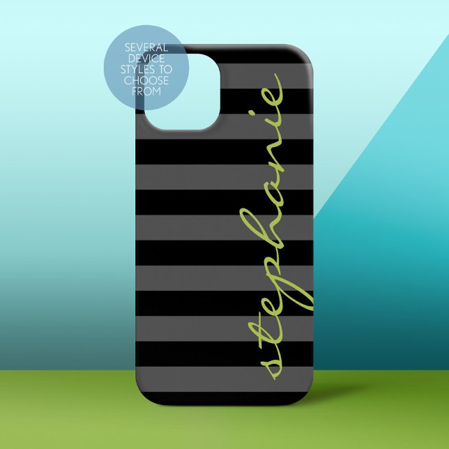 Trendy Grey Striped Pattern with Custom name Case-Mate iPhone Case (Personalized Phone Case)