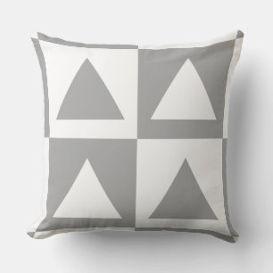 Trendy Grey&White Chequered&Triangle Pattern Throw Pillow