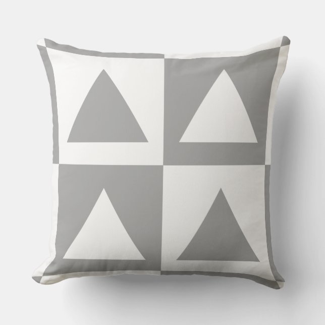 Trendy Grey&White Chequered&Triangle Pattern Throw Pillow (Front)