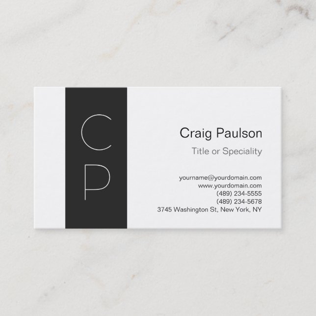 Trendy Grey White Monogram Profile Business Card (Front)