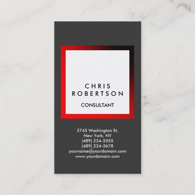 Trendy Grey White Stripe Consultant Business Card (Front)