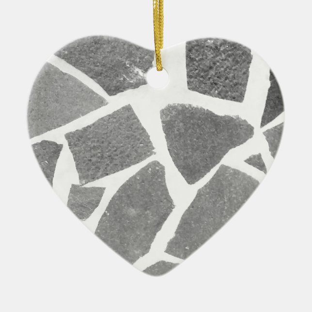 Trendy Grey White Tile Pattern, Stone Bricks Tiles Ceramic Ornament (Front)