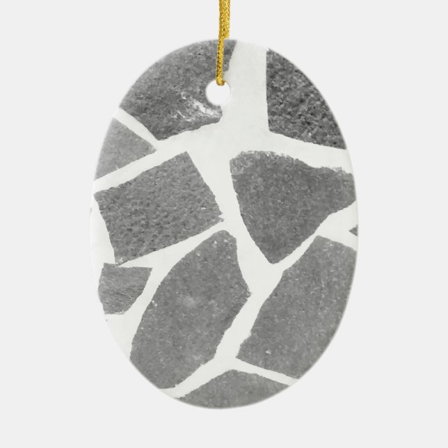 Trendy Grey White Tile Pattern, Stone Bricks Tiles Ceramic Ornament (Front)
