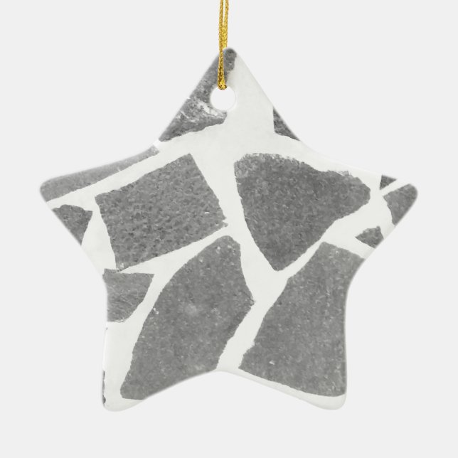 Trendy Grey White Tile Pattern, Stone Bricks Tiles Ceramic Ornament (Front)