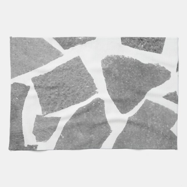 Trendy Grey White Tile Pattern, Stone Bricks Tiles Kitchen Towel (Horizontal)