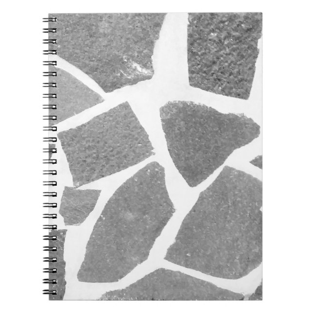 Trendy Grey White Tile Pattern, Stone Bricks Tiles Notebook (Front)