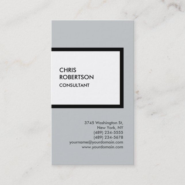 Trendy grey white vertical unique business card (Front)