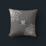 Trendy Grey With White Flowers & Name Pillow<br><div class="desc">Large white flowers on dark grey background throw pillows.  This trendy and modern customizable throw pillow makes a beautiful accent in any room. It also is a perfect gift for newlyweds or new homeowners! Personalize initial and name to make it truly unique. Design from Farmhouse Living.</div>