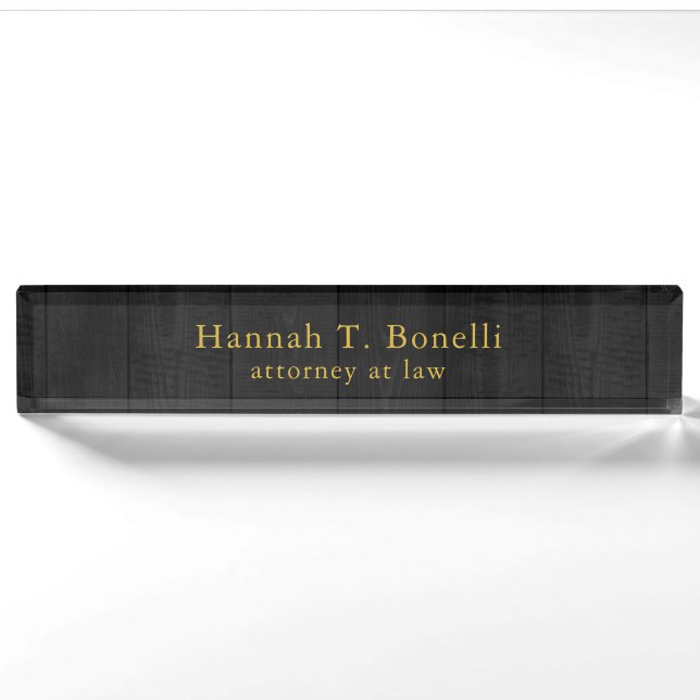 Trendy Grey Wood Gold Design Plain Creative Modern Nameplate (Front)