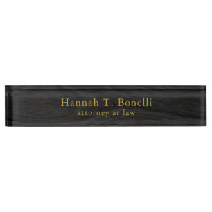Trendy Grey Wood Gold Design Plain Professional Nameplate