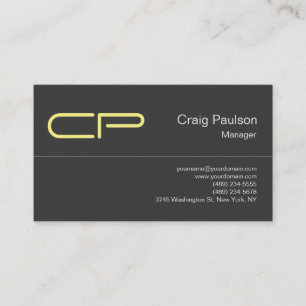 Trendy Grey Yellow Chic Monogram Business Card
