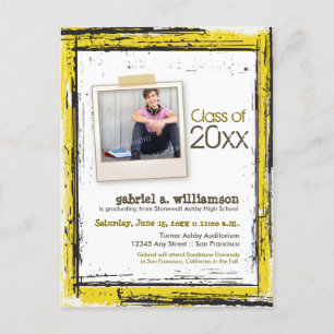 Trendy Grunge Graduation Announcement (yellow)
