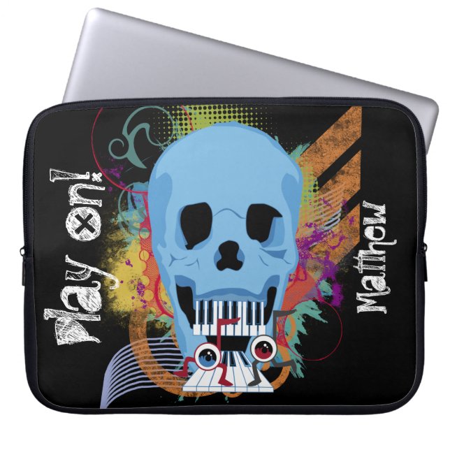 Trendy Grunge Skull Piano Music Laptop Sleeve (Front)