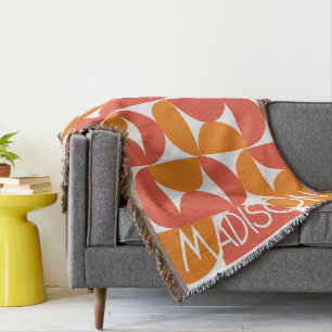 Trendy Half Moon Pattern With Name Personalized Throw Blanket