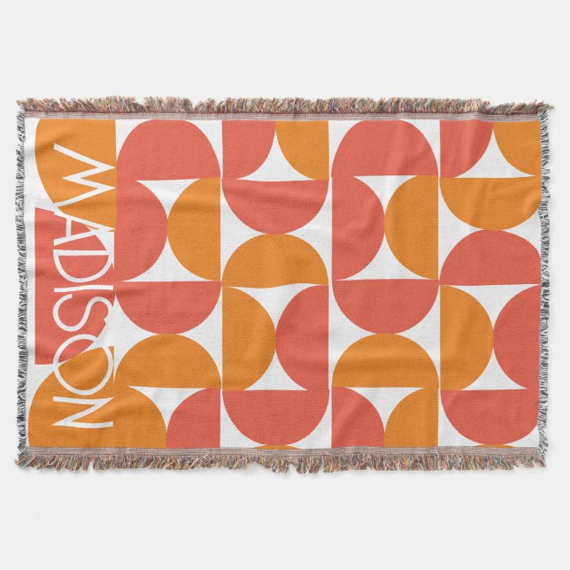 Trendy Half Moon Pattern With Name Personalized Throw Blanket (Front)