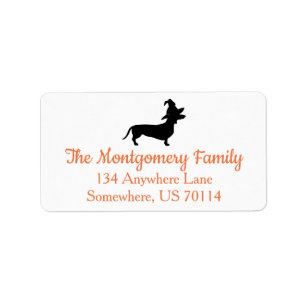 Trendy Halloween Dachshund & Witch Hat Label