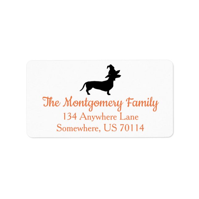 Trendy Halloween Dachshund & Witch Hat Label (Front)