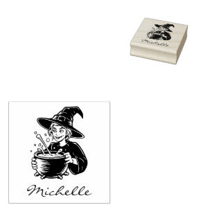 Trendy Halloween Halloween Witch With Cauldron     Rubber Stamp