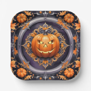 Trendy Halloween Pumpkin Autumn Collection Paper Plate