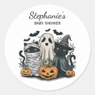Trendy Halloween Pumpkin Ghost Cat Baby Shower     Classic Round Sticker