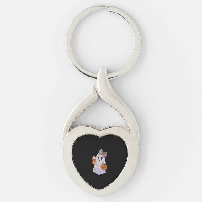 Trendy Halloween Rhinestones Ghost Keychain (Front)
