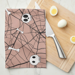 Trendy Halloween Skulls , Bones and Web Kitchen Towel