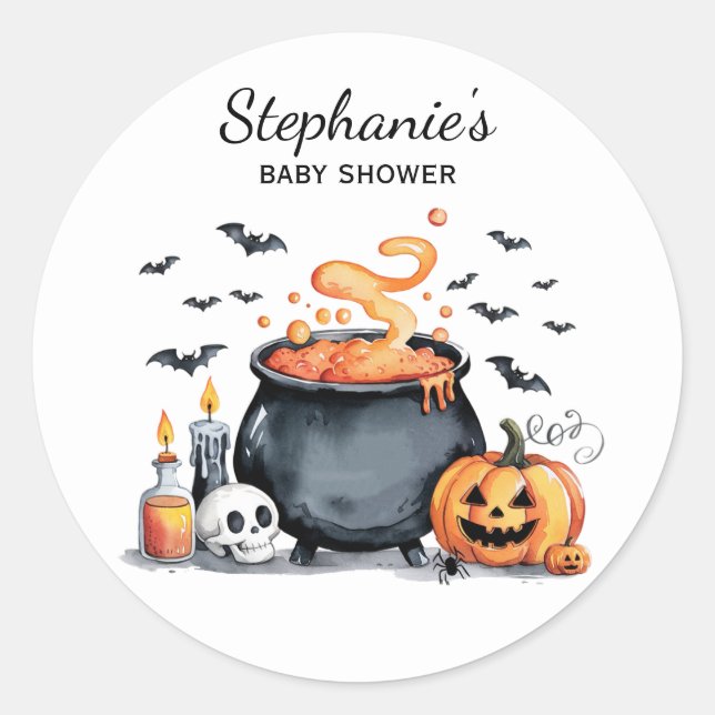 Trendy Halloween Spooky Baby Shower Classic Round Sticker (Front)