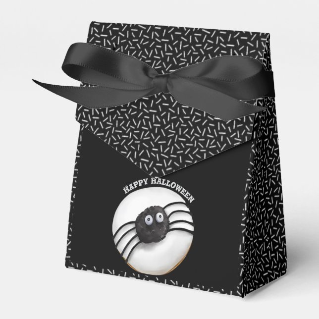 Trendy Halloween Spooky Black Spider Doughnut  Favor Box (Front Side)