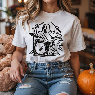 Trendy Halloween Spooky boo ghost Playing Drums    T-Shirt