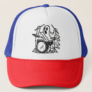 Trendy Halloween Spooky boo ghost Playing Drums Trucker Hat