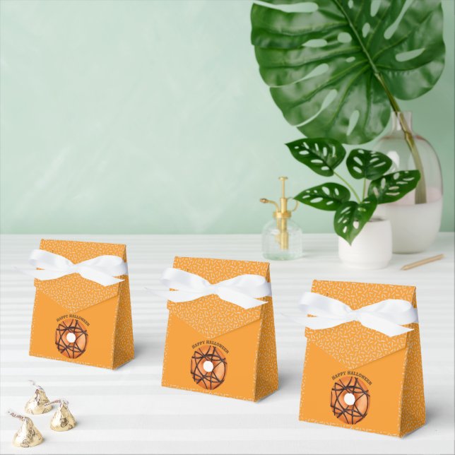 Trendy Halloween Spooky Orange Web Doughnut  Favor Box (Multiple)