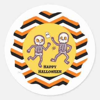 Trendy Halloween Spooky Skeletons Classic Round Sticker