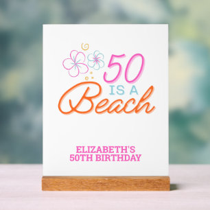  Trendy Hand Drawn 50th Beach Birthday Acrylic Sign