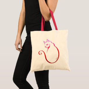 Trendy Hand Drawn 5 Lines Cat Tote Bag Red