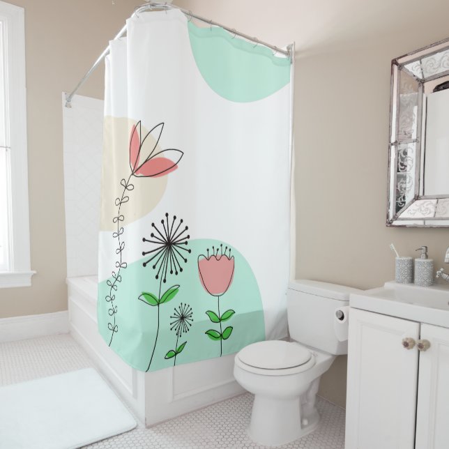Trendy Hand drawn Artsy Florals Coral Teal (In Situ)
