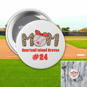 Trendy Hand drawn Baseball Mom Personalized 3 Inch Round Button