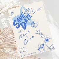 Trendy Hand Drawn Blue Scribble Fun Save the Date
