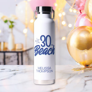 Trendy Hand Drawn Doodle 30 Is A Beach Birthday Water Bottle