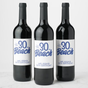 Trendy Hand Drawn Doodle 30 Is A Beach Birthday Wine Label