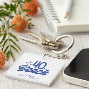 Trendy Hand Drawn Doodle 40 Is A Beach Birthday Keychain