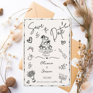 Trendy Hand Drawn Scribble Fun Save the Date Invitation